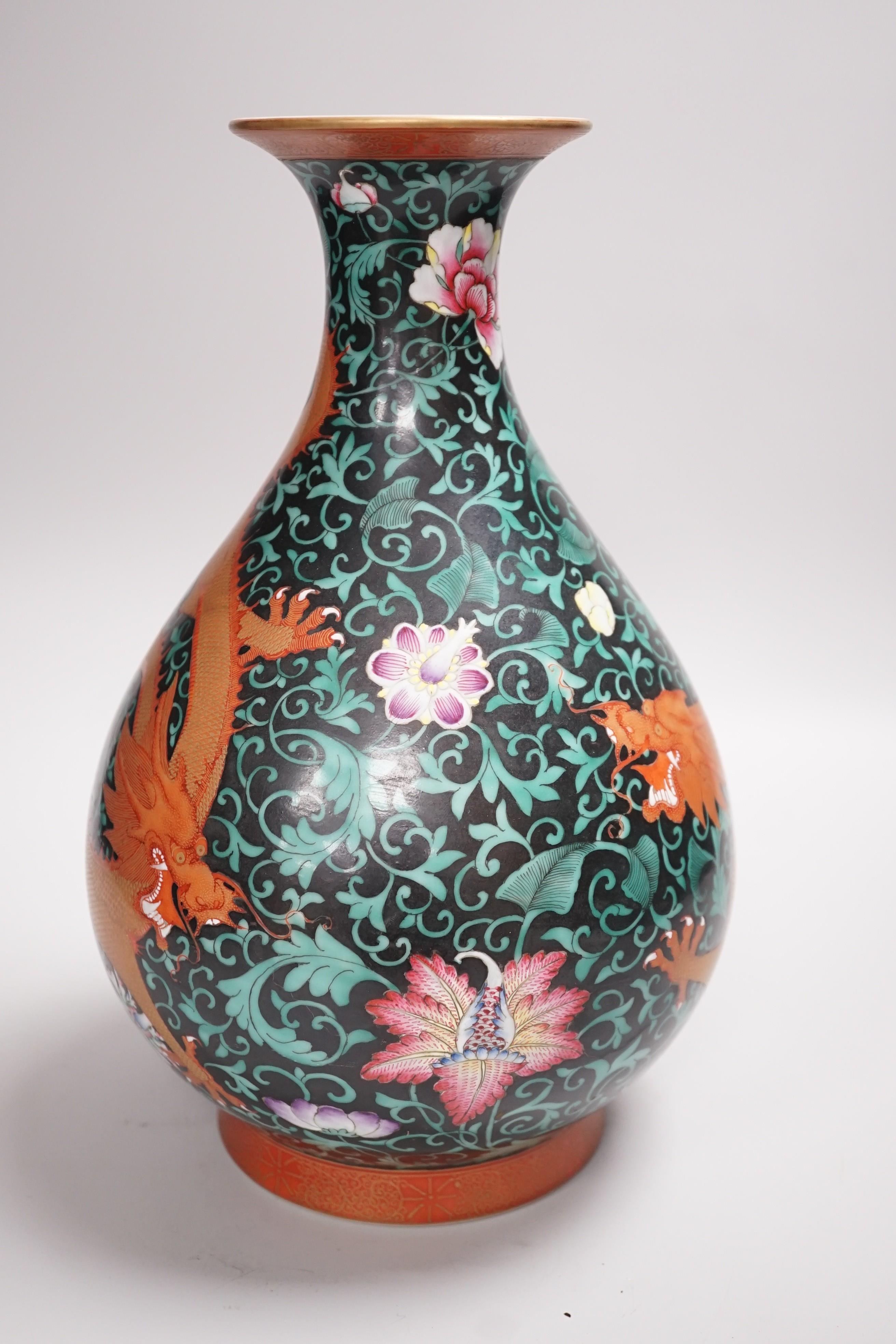 A Chinese enamelled porcelain 'dragon' vase, yuhuchunping, 31cm high